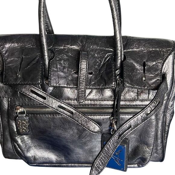 Leonello Borghi Distressed Leather Bag Tote Handles - Picture 11 of 15